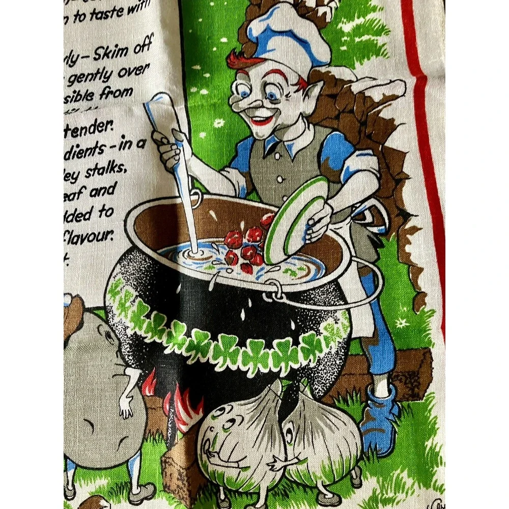 Nelson Pure Linen Tea Towel Irish Stew  Leprechaun Anthropomorphic Potato Onion